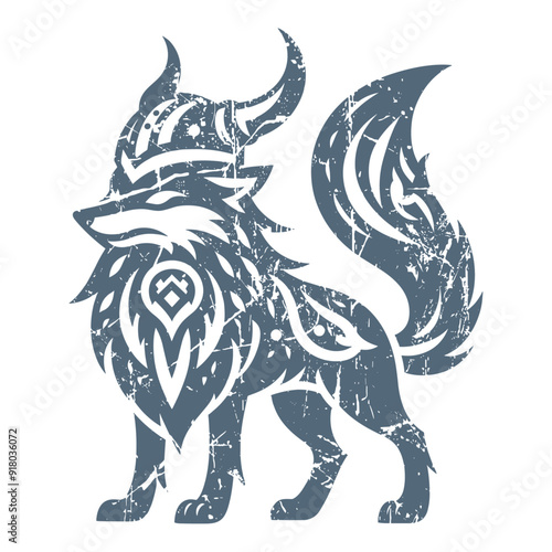 A wild and cunning fox face with a vintage, distressed design
