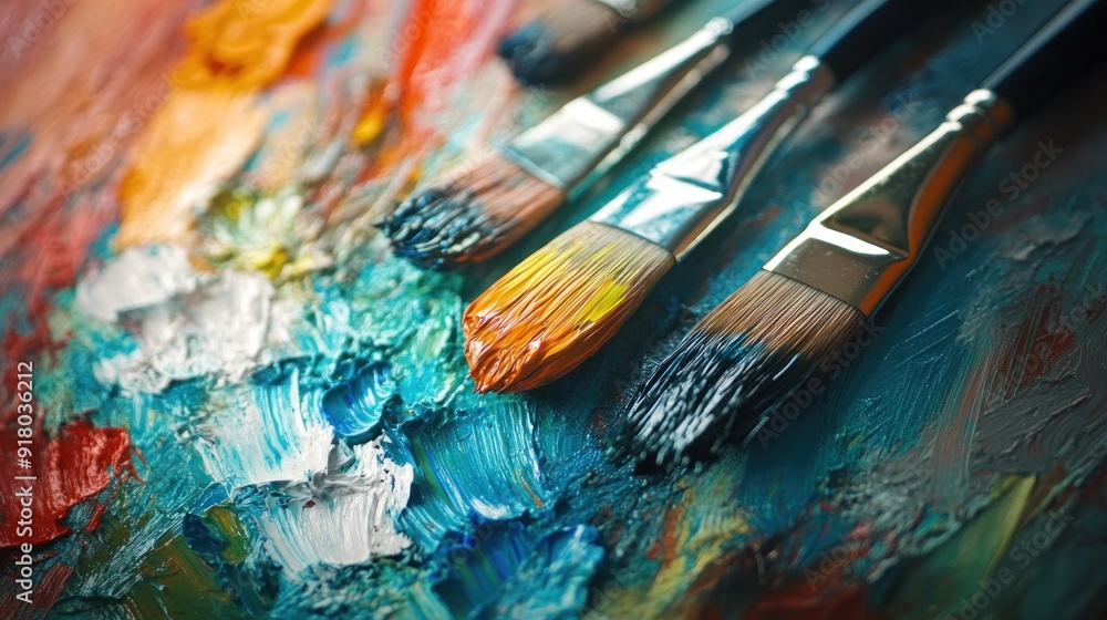 Close-up of Paintbrushes on an Artist's Palette Close-up of Paintbrushes on an Artist's Palette