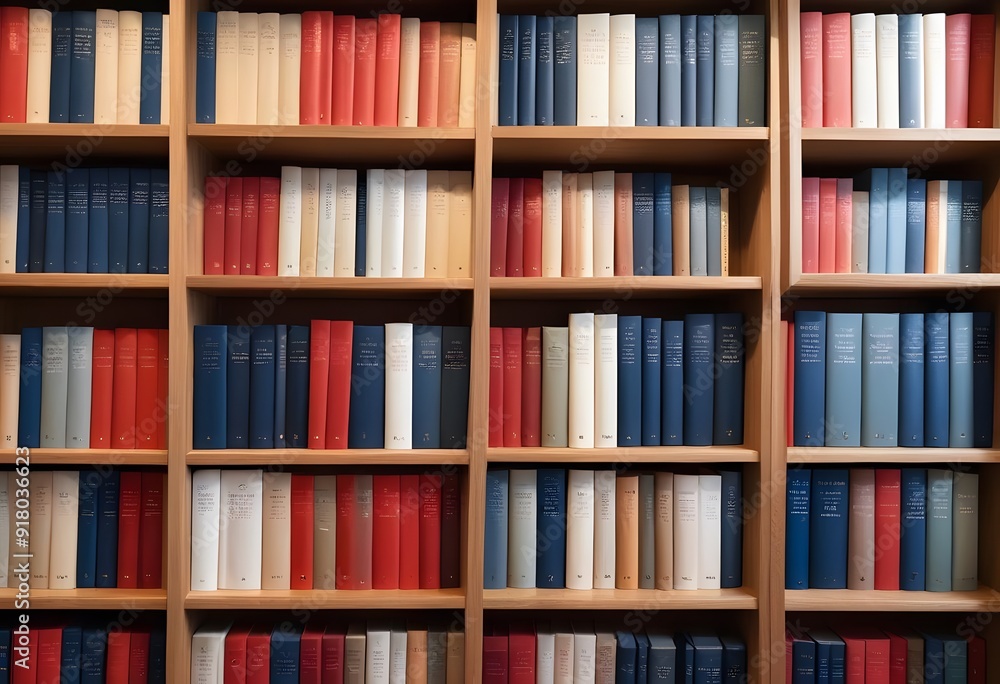 A large wooden bookshelf filled with various books in a library or study A large wooden bookshelf filled with various books in a library or study