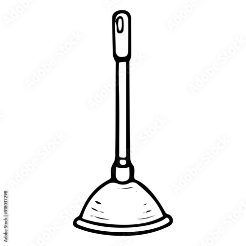 Plunger hand drawn doodle. Clearing clogged pipes at home. Plumbing work. Vector outline line art illustration.