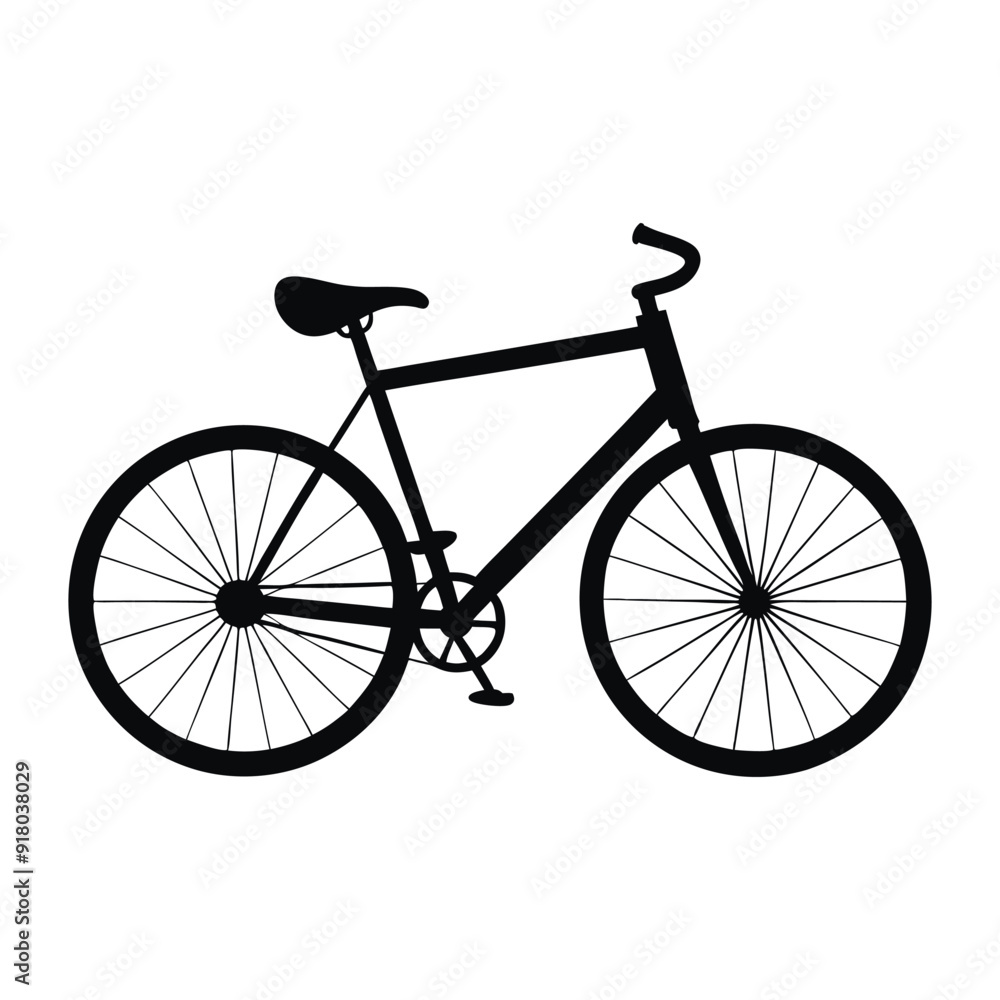 Fototapeta premium Isolated on a white background, a black vintage bicycle with a wheel, pedal, and chain exemplifies sport cycling and classic transport