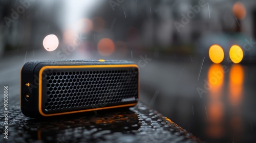 Compact Portable Bluetooth Speaker in a Cozy Indoor Setting During Evening