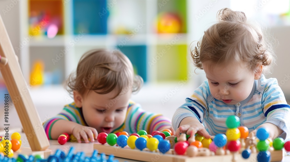 Curious Toddlers Exploring a Playhouse with Wonder and Joy - Early Childhood Discovery and Adventure Concept Curious Toddlers Exploring a Playhouse with Wonder and Joy - Early Childhood Discovery and Adventure Concept