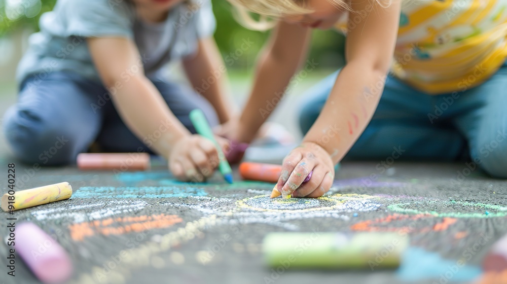 Creative Kids: Children Expressing Themselves Through Chalk Drawing on Playground Pavement Creative Kids: Children Expressing Themselves Through Chalk Drawing on Playground Pavement