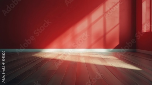 Bright Sunlight Streaming Through Windows in Red-Walled Room