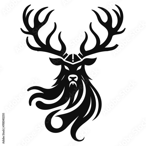 Vintage retro illustration. Deer drawn in the ancient Celtic Scandinavian style, isolated on white, vector illustration
