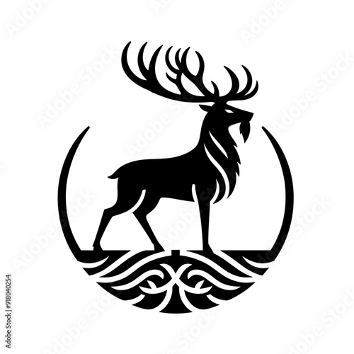 decorative deer in black color, vector illustration, isolated object on white background,
