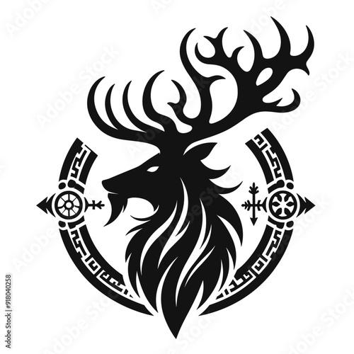 Vintage retro illustration. Deer drawn in the ancient Celtic Scandinavian style, isolated on white, vector illustration
