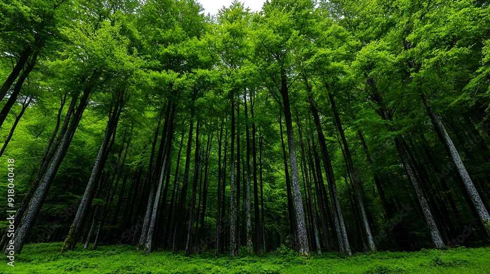 A serene forest scene with tall, slender trees reaching up to a canopy of lush green leaves, creating a peaceful and natural atmosphere. A serene forest scene with tall, slender trees reaching up to a canopy of lush green leaves, creating a peaceful and natural atmosphere.