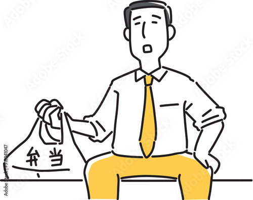 お弁当を買って座る男性社員