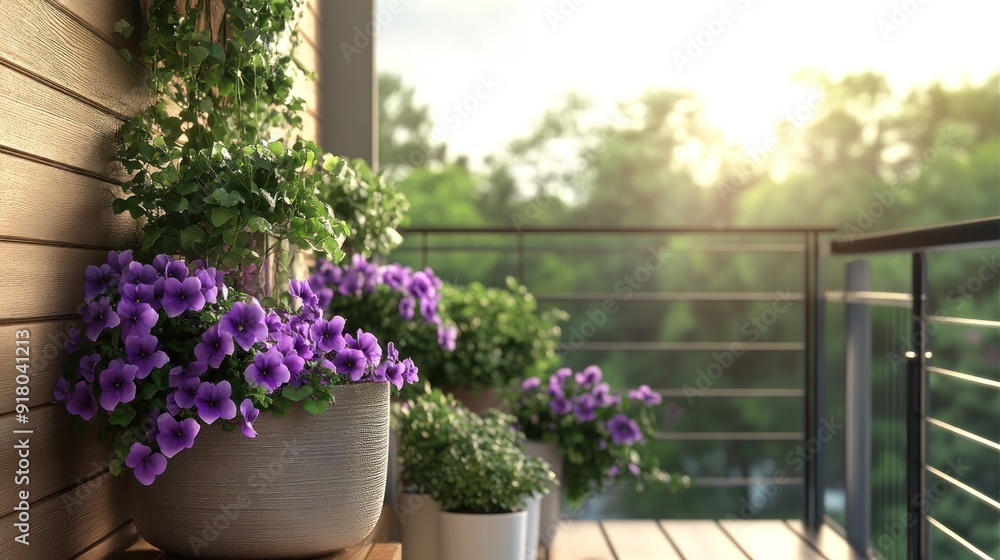 Fototapeta premium Purple Flowers on a Balcony