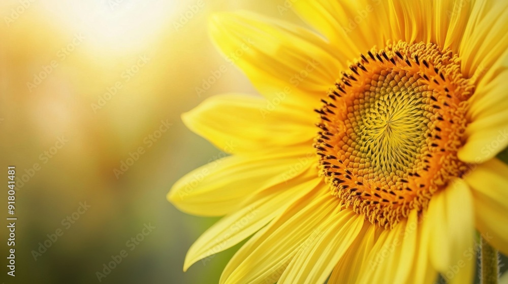 Fototapeta premium A striking shot of a bright yellow sunflower, with every petal and seed clearly defined, set against a soft, natural backdrop.