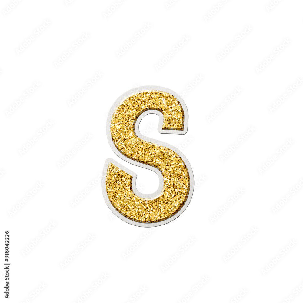 Naklejka premium Golden classic Latin letter S. Bright scrapbook tag on white background