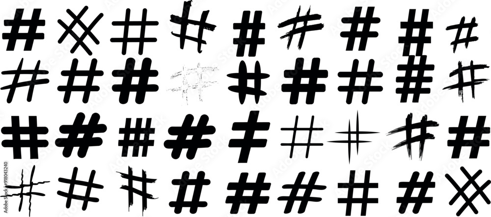Naklejka premium Hashtag symbols vector set, black lines, abstract design, versatile and creative hashtag collection