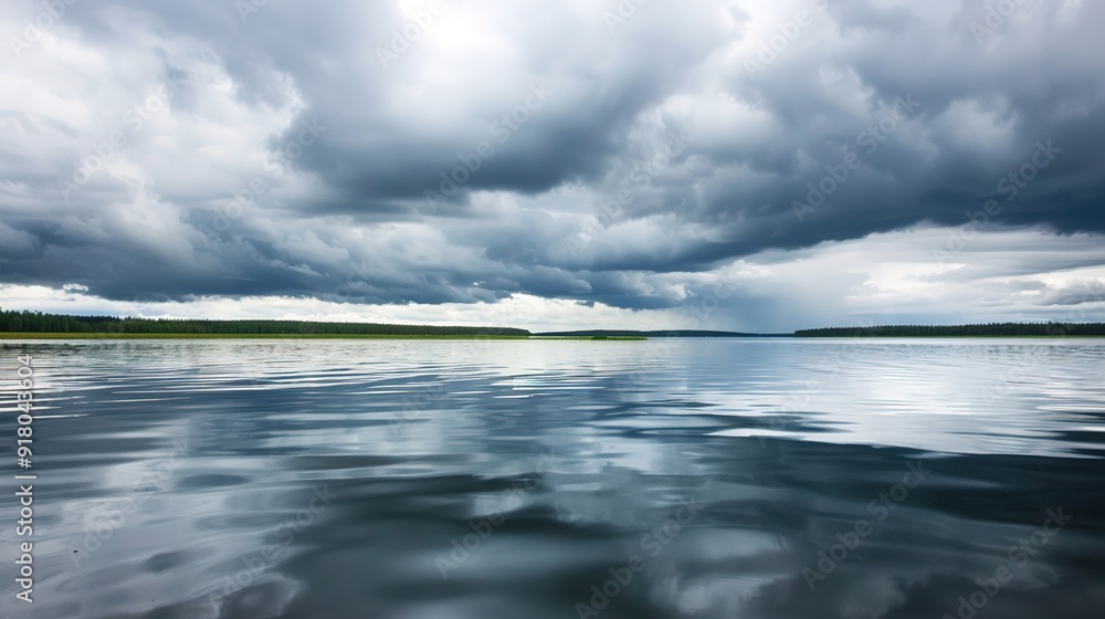 Obraz premium Impending Storm: Dramatic Dark Clouds over Serene Lake