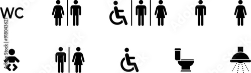 Toilet vector icon. WC sign. Female or male restroom. WC door plate symbol illustration.