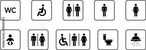 Toilet vector icon. WC sign. Female or male restroom. WC door plate symbol illustration.