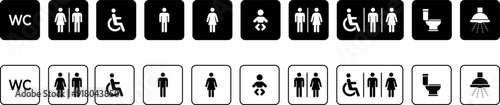 Toilet vector icon. WC sign. Female or male restroom. WC door plate symbol illustration.