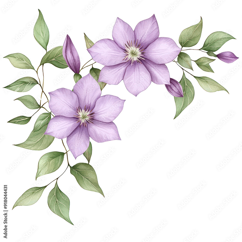 Fototapeta premium A beautiful arrangement of purple flowers with lush green leaves, perfect for adding a touch of nature to any design. transparent background