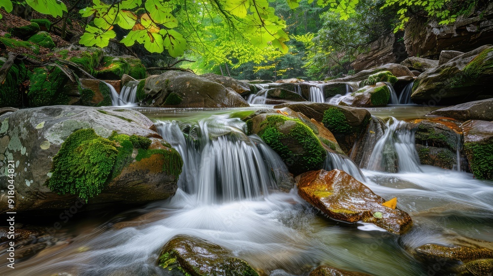 Obraz premium waterfall with green plants..