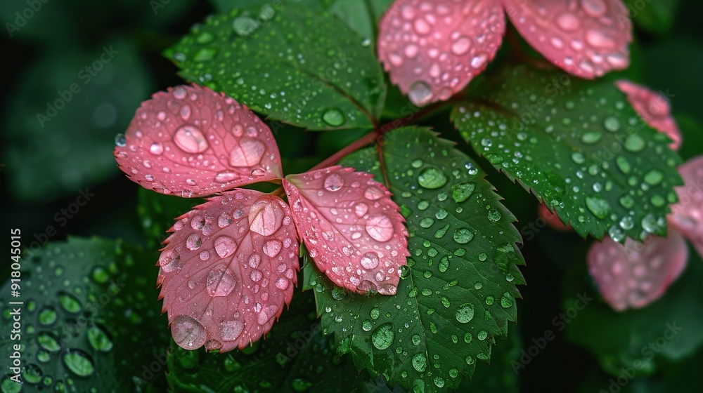 Rose Leaves with Rain Droplets Rose Leaves with Rain Droplets