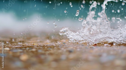 Refreshing Summer Rain Shower at Beach - Serene Waves Crashing, Nature's Beauty in Coastal Rainstorm