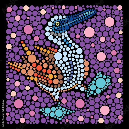 from the circle, the colors form an duck pattern, abstract