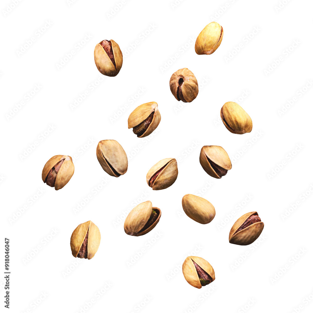 Falling pistachios in shell on a white and transparent background. PNG. Falling pistachios in shell on a white and transparent background. PNG.