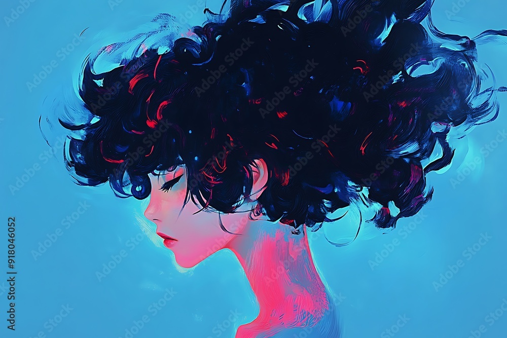 Fototapeta premium Abstract Portrait of a Woman with Blue and Pink Tones.