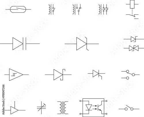 Electronic circuit symbols. Graphic symbols for electrical components in schematic circuit diagrams. Vector .