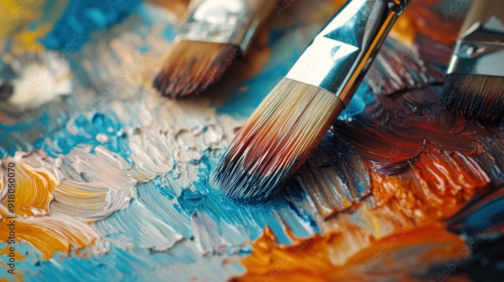 Colorful Paint Brushes on a Palette Colorful Paint Brushes on a Palette