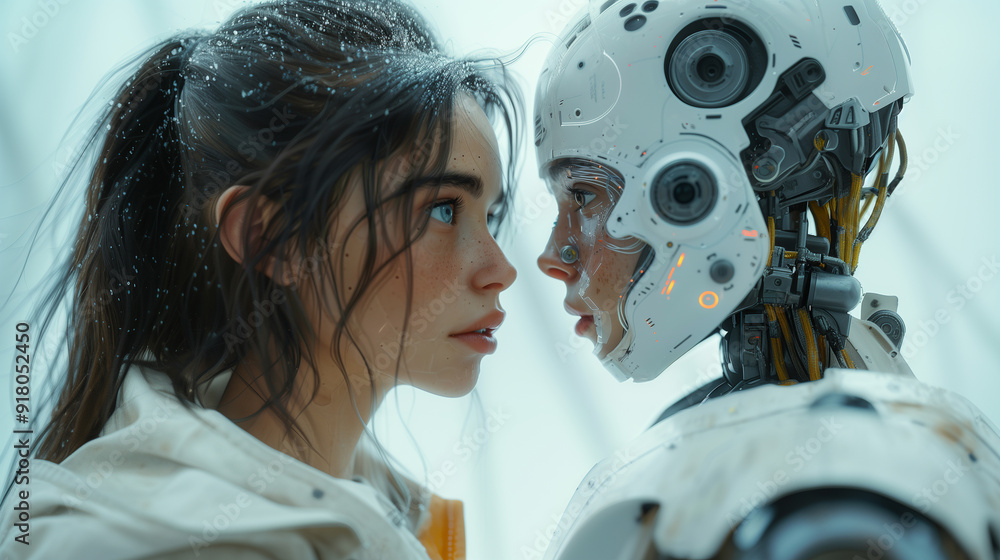 Symbol of Tomorrow Romantic Couple Woman and Robot Symbol of Tomorrow Romantic Couple Woman and Robot