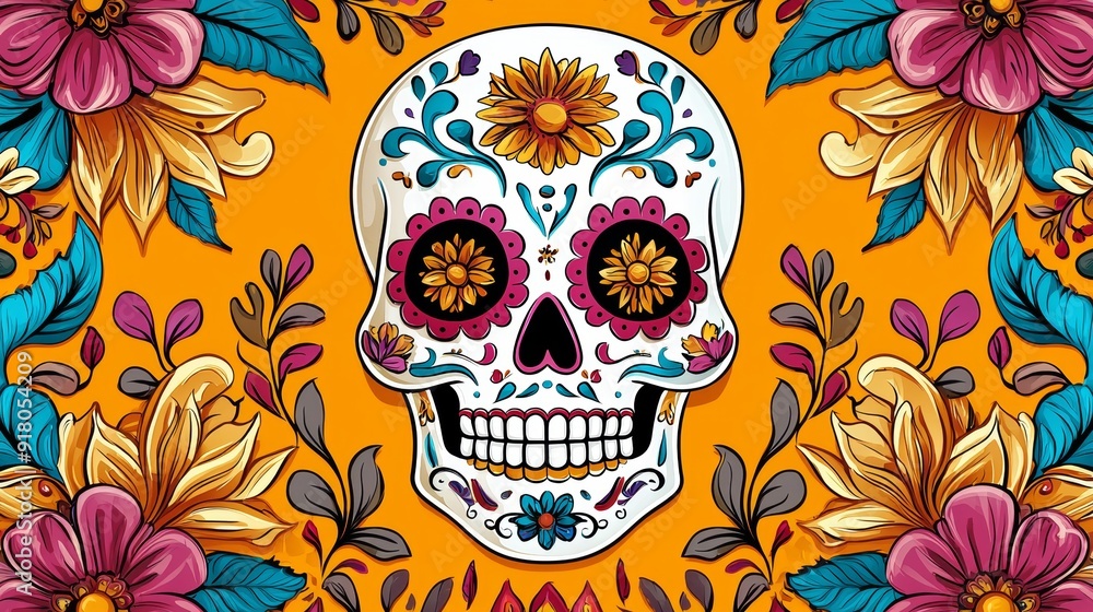 a sugar skull surrounded by flowers a sugar skull surrounded by flowers
