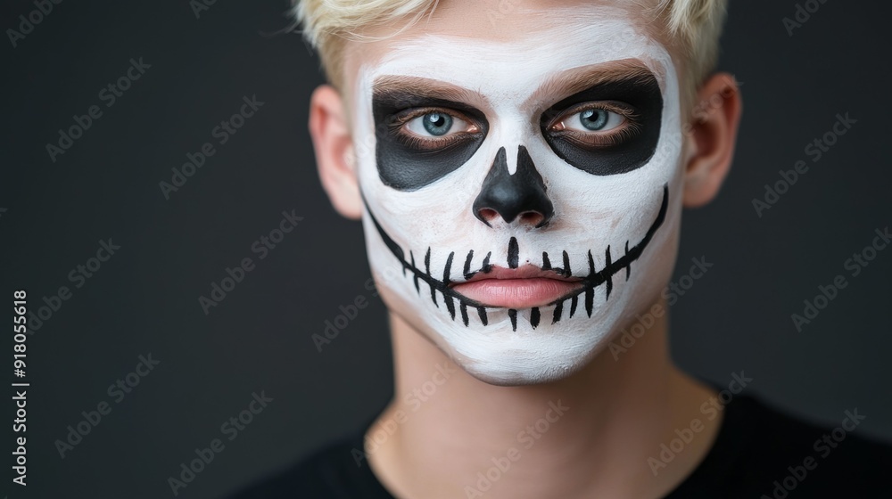 a man with white face painted like skeleton a man with white face painted like skeleton