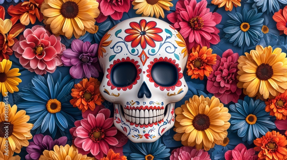 a skull surrounded by flowers a skull surrounded by flowers