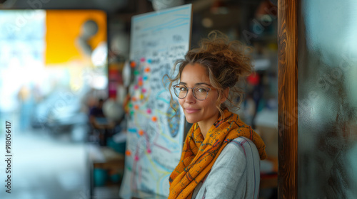 Wallpaper Mural Middle-aged woman teacher with whiteboard, looking at camera Torontodigital.ca