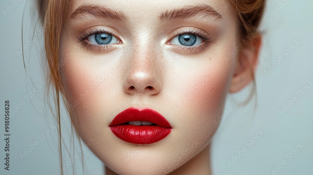 a woman with red lipstick and blue eyes a woman with red lipstick and blue eyes