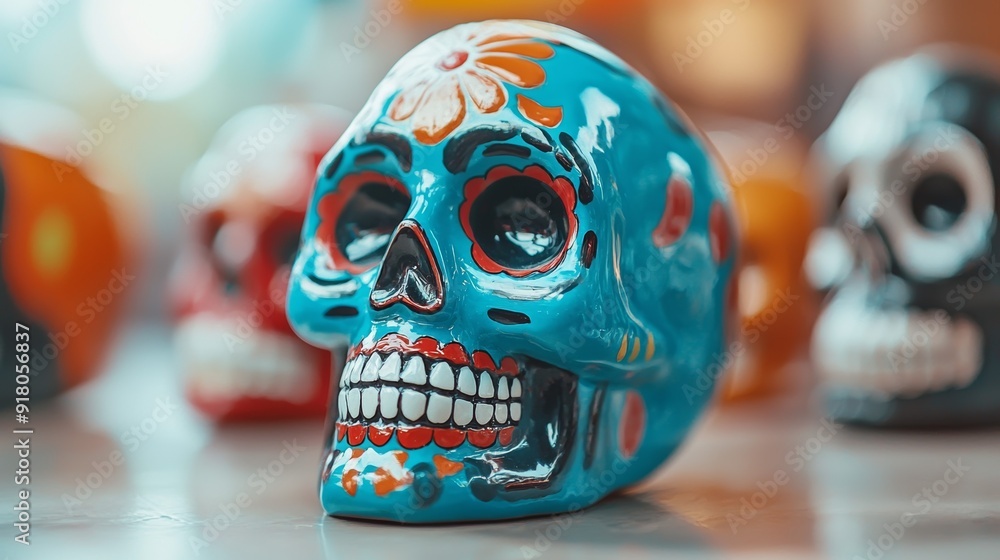 a blue skull with red and orange face a blue skull with red and orange face