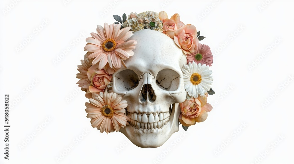 Fototapeta premium a skull with flowers on it's head