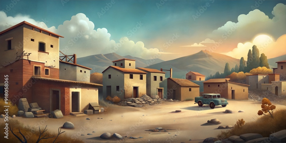 retro abandoned village background retro abandoned village background