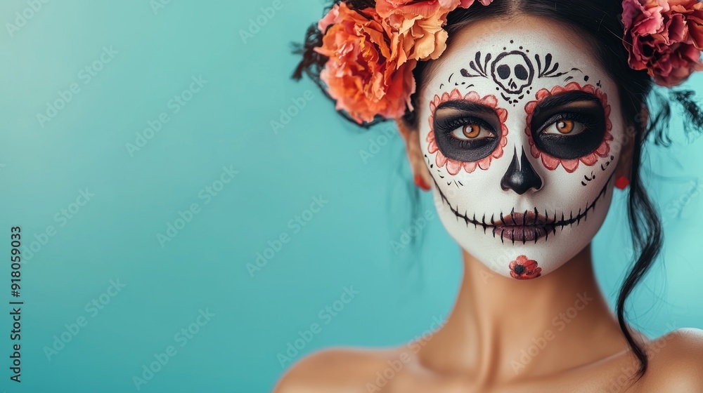 a woman with sugar skull face paint a woman with sugar skull face paint