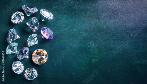 A huge set of diamonds against a dark chalkboard  photo