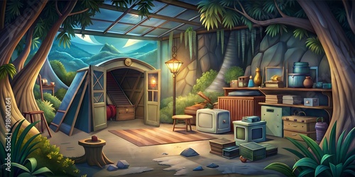 retro secret hideout background