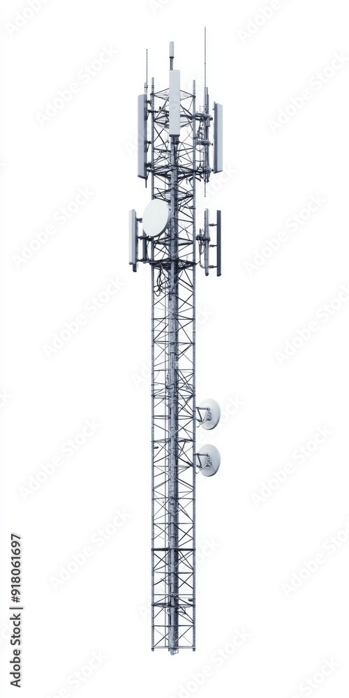 Cell Tower Isolated. Modern Telecommunication Antennae Tower for Cyberspace Communication Cell Tower Isolated. Modern Telecommunication Antennae Tower for Cyberspace Communication