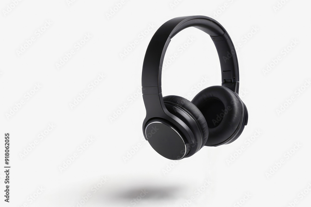 A pair of modern black wireless headphones featuring a minimalist and sleek design, displayed against a plain white background, showcasing their comfort and style. A pair of modern black wireless headphones featuring a minimalist and sleek design, displayed against a plain white background, showcasing their comfort and style.