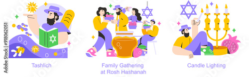 Rosh Hashanah. Flat Vector Illustration