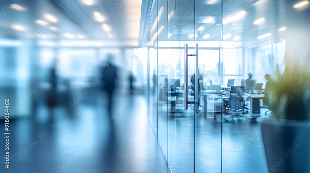 Blurred office space with glass door and handle. Blurred office space with glass door and handle.