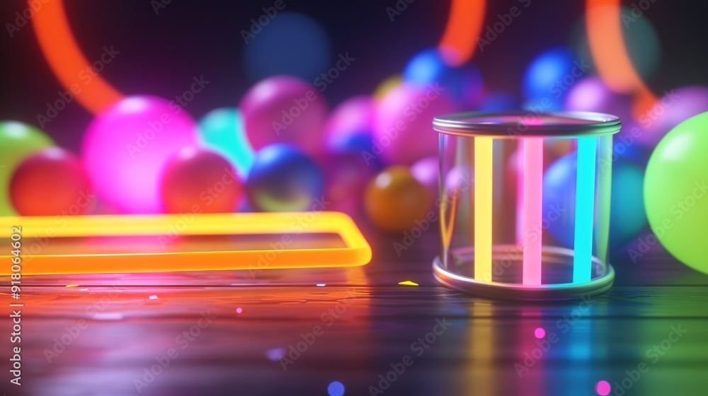 Vibrant 3D Rendered Glow Sticks and Neon Accessories Illuminate a Dark Energetic Party Atmosphere Vibrant 3D Rendered Glow Sticks and Neon Accessories Illuminate a Dark Energetic Party Atmosphere