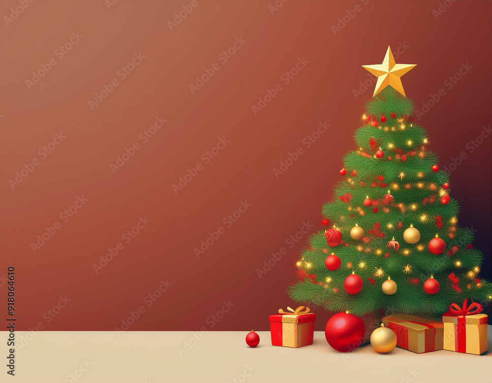 Elegant Christmas Tree with Red and Gold Ornaments, Bright Lights, and Star Topper Elegant Christmas Tree with Red and Gold Ornaments, Bright Lights, and Star Topper