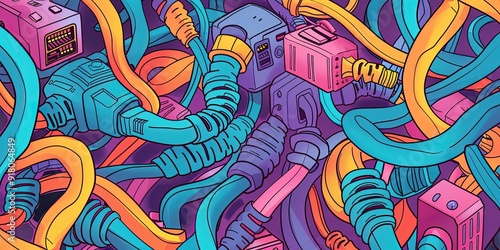 Obraz na płótnie Colorful, intricate, abstract, tech, cables.